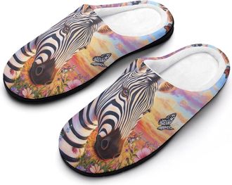 Generic Zebras Butterflys on The Flower Slippers Men Winter Warm Cotton Anti-Slip Indoor Slip-Ons House Shoes