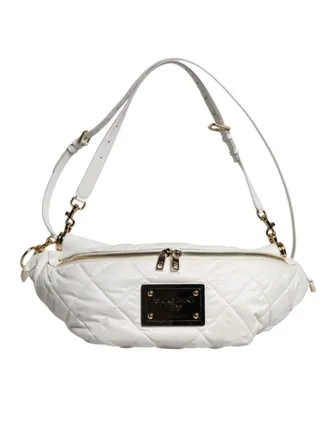 Dolce & Gabbana Womens White Quilted Logo Plaque Belt Waist Fanny Pack Bag Polyester