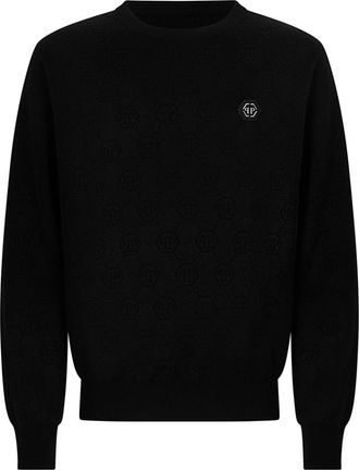 Philipp Plein Pullover Ronde Hals Ss Monogram - Heren - Ronde hals truien - Zwart - XL - Truien & Vesten