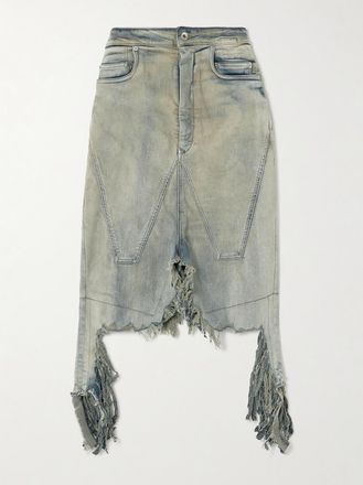 Rick Owens Gonna Midi In Denim Effetto Consumato - Blu
