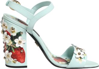 Dolce & Gabbana Mint Green Floral Studs Heels Sandals Womens Shoes