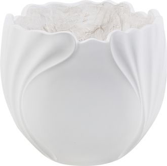 Beliani Maceta De &Oacute;xido De Magnesio Con Forma De Flor Escultural Para Jard&iacute;n Interior Exterior Resistente A La Intemperie 40 L Blanco Crema Arpone