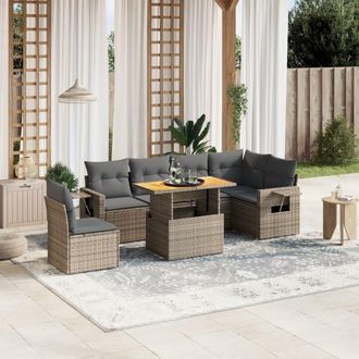 vidaXL Vidaxl - Set De Sof&aacute;s De Jard&iacute;n 7 Piezas Con Cojines Rat&aacute;n Pe Gris