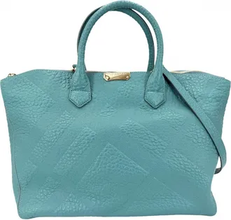 Burberry Blue Turquoise Leather Shoulder Bag Tote Bag (Pre-Owned)