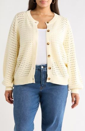 Sugarlips Deffy Cotton Cardigan in Cream at Nordstrom, Size 3X