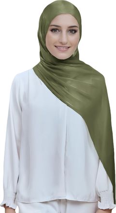 Lina & Lily Sheen Shimmer Womens Crepe Scarf Shawl Wrap Head Hijab Lightweight (Olive Green)