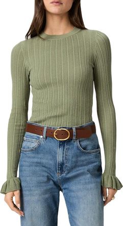 Paige Ophelia Pointelle Organic Cotton Blend T-Shirt in Sage at Nordstrom, Size X-Small