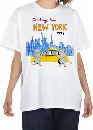 Unfortunate Portrait Greetings From New York Boyfriend Tee In White