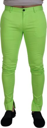 Dolce & Gabbana Mens Slim Fit Trousers Side Slits - Green Cotton - Size EU 48 (Mens)