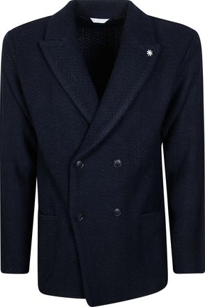 Manuel Ritz Burgundy Double-Breasted Herringbone Jacket