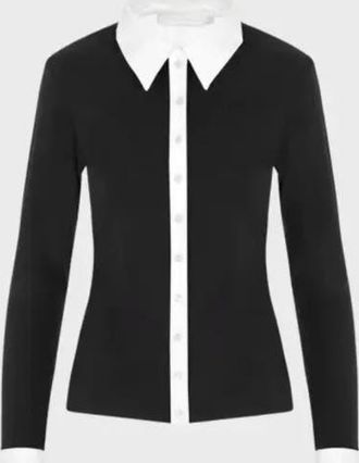Anne Fontaine Womens Shirt Nuage White Cotton Long Sleeve Shirt With Classic Collar And Front Buttons in Black/white at Nordstrom, Size 44