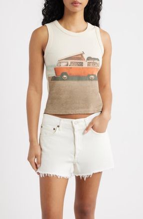 Daydreamer Beach Camper Cotton Graphic Tank in Dirty White at Nordstrom, Size X-Small
