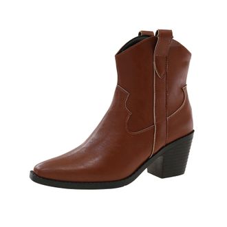 Generic Ladies Wide Fit Ankle Boots Arch Support Ankle Boots for Women 2025 Fall Mid Heel Chunky Heel Pointed Toe Mid Calf Western Cowboy Booties for Women St