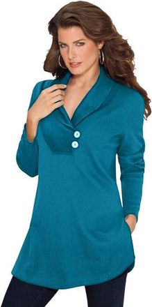 Roaman's Plus Size Knit Thermal Shawl Collar Top Long Sleeve in Deep Teal at Nordstrom, Size 40