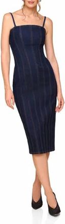 Avec Les Filles Denim Bodycon Midi Dress In Blue