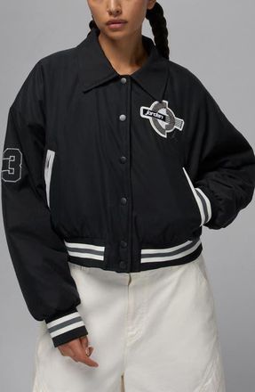 Nike Jordan Brooklyn Varsity Coachs Jacket in Black/Black/Iron Grey at Nordstrom, Size Xx-Large