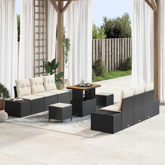 vidaXL Conjunto De Sof&aacute; De Jard&iacute;n 9 Pcs Negro, Crema 90 X 55 X 71 Cm Vidaxl
