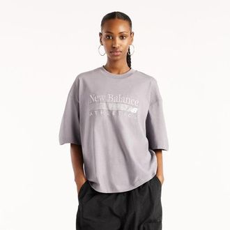 New Balance Womens Trackside Oversized T-Shirt in Grey Cotton Jersey, size X-Small
