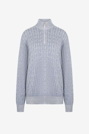 Brunello Cucinelli Kaschmir-Zopfstrickpullover mit Stehkragen mit Reissverschluss