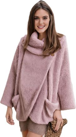 Generic Women Fluffy Teddy Coat Shawl Collar Cardigan Top Autumn Pullover with Button Ladies Teen Girls Winter Warm Lounge Wear Thick Plush Sweatshirts with P