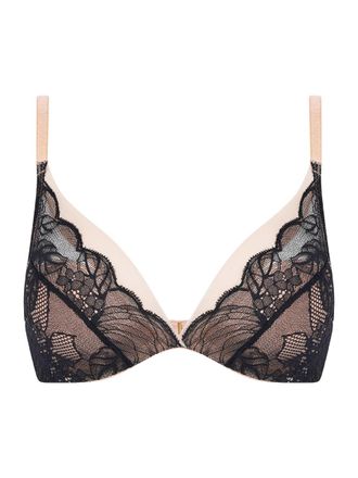 Chantelle Womens Midnight Flowers Plunge T-Shirt Bra - Black Nylon - Size 36DD