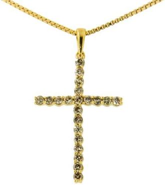 House of Brilliance 14K Yellow Gold Plated Silver 1/2 Cttw Champagne Diamond Cross Pendant Necklace at Nordstrom