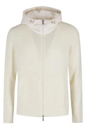Gran Sasso White Hooded Zip Wool-Blend Cardigan
