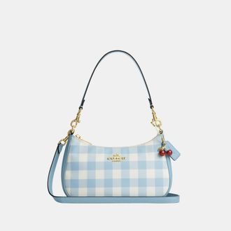 Coach Womens Teri Shoulder Bag With Gingham Print And Charm - Dark Blue - One Size