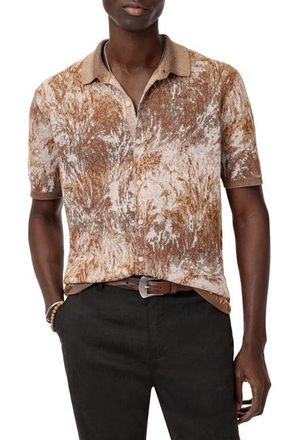 John Varvatos Demonte Short Sleeve Cardigan in Fossil Grey at Nordstrom, Size Xx-Large