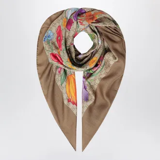Gucci Scialle in lana e seta con stampa GG jacquard