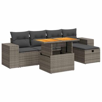 vidaXL Vidaxl Set Divano Da Giardino 6pz Con Cuscini Grigio Polyrattan Acacia