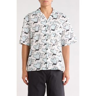 HUGO BOSS Eligino Graphic Print Cotton Camp Shirt in White at Nordstrom Rack, Size Xx-Large