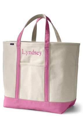 Lands End Open Top Canvas Tote Bag in Natural/fresh Pink at Nordstrom, Size X-Large