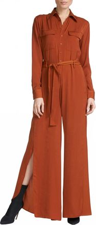 Elan Button Up Jumpsuit In Rust