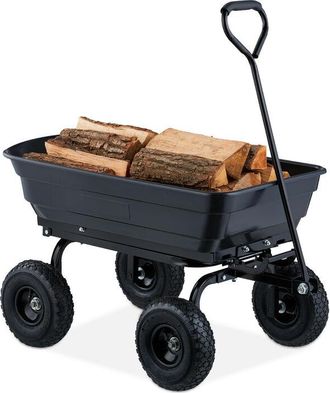 Relaxdays Carro De Jard&iacute;n Con Cubeta Basculante, Carrito De Mano 4 Ruedas Neum&aacute;ticas 3,50-4, Hasta 250 Kg, Negro - Relaxdays