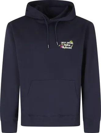 Dr&ocirc;le de Monsieur Blue Vine Embroidered Slogan Cotton Hoodie