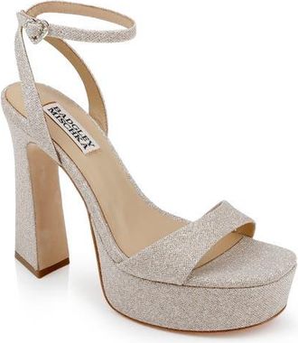 Badgley Mischka Caia Ankle Strap Platform Sandal in Gold Glitter at Nordstrom, Size 6.5