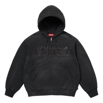 SUPREME Leather Appliqu&eacute; Zip Up Hooded Sweatshirt Black SS25SW65-BLACK