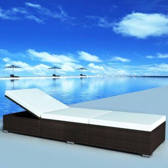 vidaXL Vidaxl - Lettino Prendisole con Cuscino Bianco Crema Polyrattan Marrone