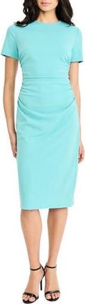 Maggy London Ruched Short Sleeve Midi Dress in Sea Blue at Nordstrom Rack, Size 18 (Similar To 16W)