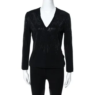 Just Cavalli Black Crystal Embellished Long Sleeve Top