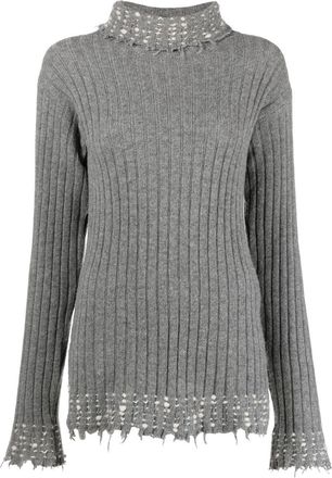 Marni raw-cut edge high-neck knitted jumper - women - Virgin Wool - 40 - Grey