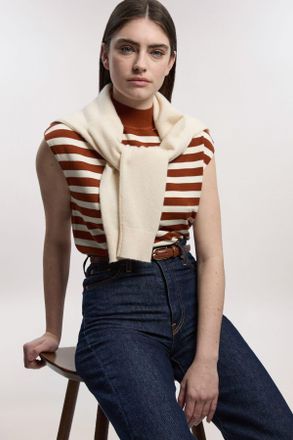 Karen Millen Womens Viscose Blend High Neck Stripe Knitted Tank Top - Rust - Size X-Small