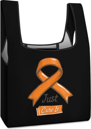 Generic Just Cure It Orange Ribbon Leukemia Awareness Shopping Bag Reusable Grocery Tote Bag Foldable Handbag for Travel Picnic