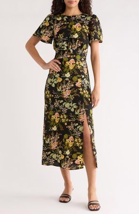 Sugarlips Dusk Bloom Floral Midi Dress in Black Multi at Nordstrom, Size X-Small