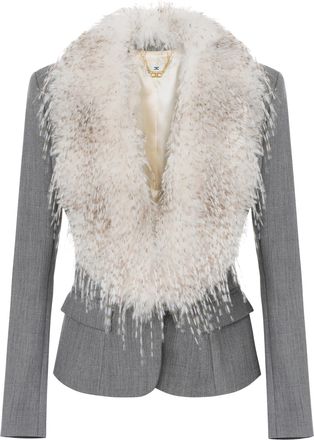 Elisabetta Franchi Tailored Jacket with Feathered Collar