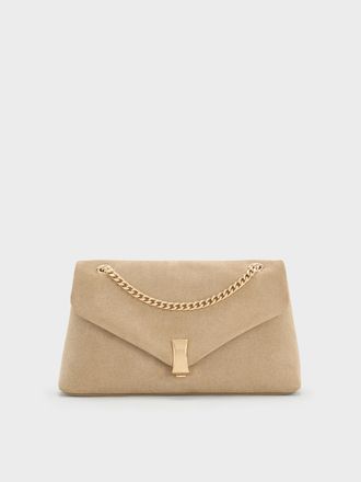 Charles & Keith Lilibet Recycled Suede Chain-Strap Bag