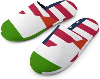 Generic U.S. And Hungary Flag Mens Slippers Flannel Warm House Shoes with Rubber Anti-Slip Sole Slip On for Home Outdoor