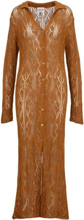 Semicouture Kleedjes, Dames, Oranje, S, Katoen, Geperforeerde Borduurwerk V-Hals Jurk