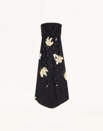 Valentino Abito Lungo In Crepe De Chine Jacquard Apres LHiver Lilium Donna NERO 40